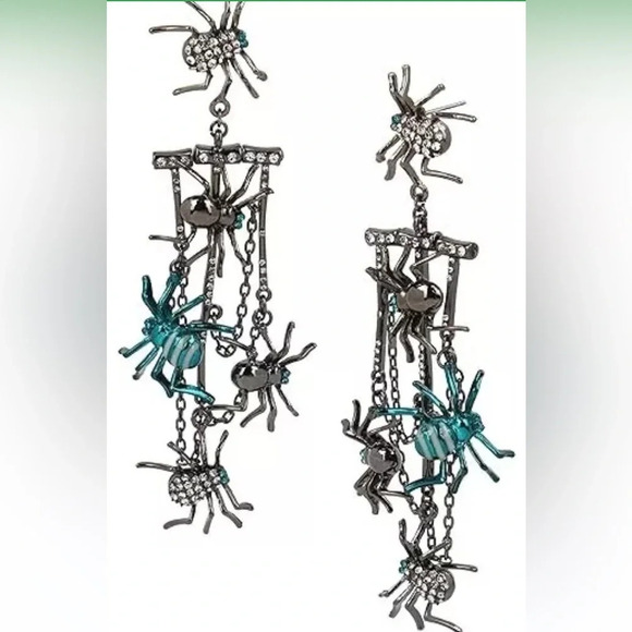 BETSEY JOHNSON Halloween Glow in the Dark Dangling Multiple Spider Earrings NWT - Picture 1 of 5